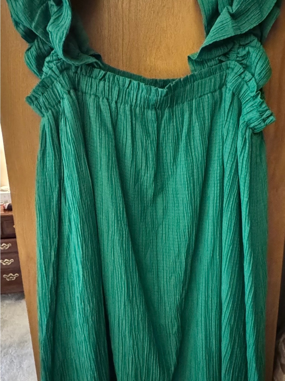 THML Kelly green Ruffled Strap Sundress